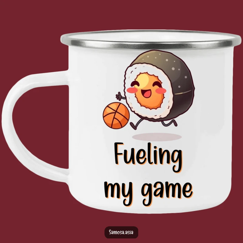 Funny Sushi Basketball Camping Mug: Kicking Roll Cup, Hilarious Outdoor Gift