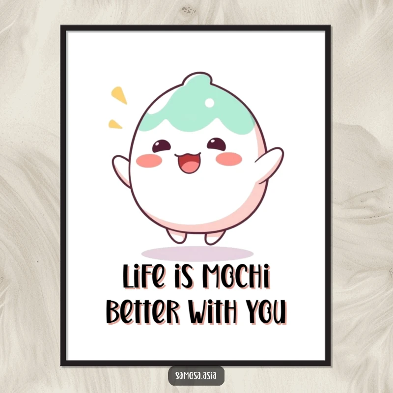 Quirky Free Printable Wall Art: A wobbly mochi character bouncing with delight, adding a fun element.