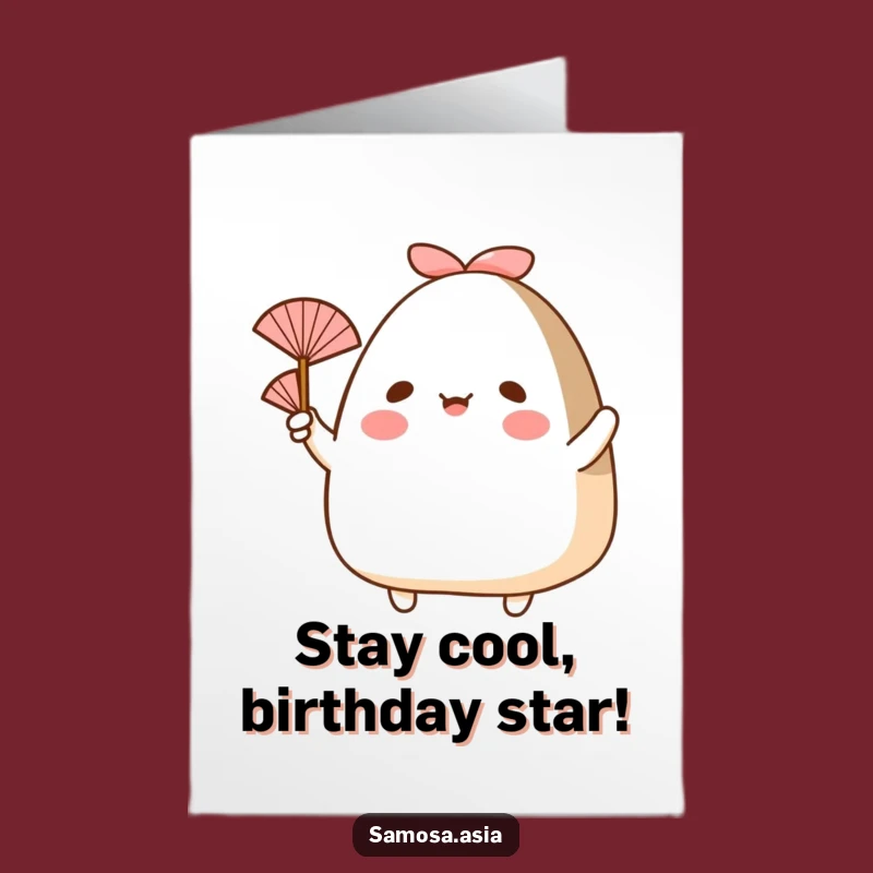 Free Printable Birthday Card: Waving Onigiri Fan - LOL Downloadable Greeting