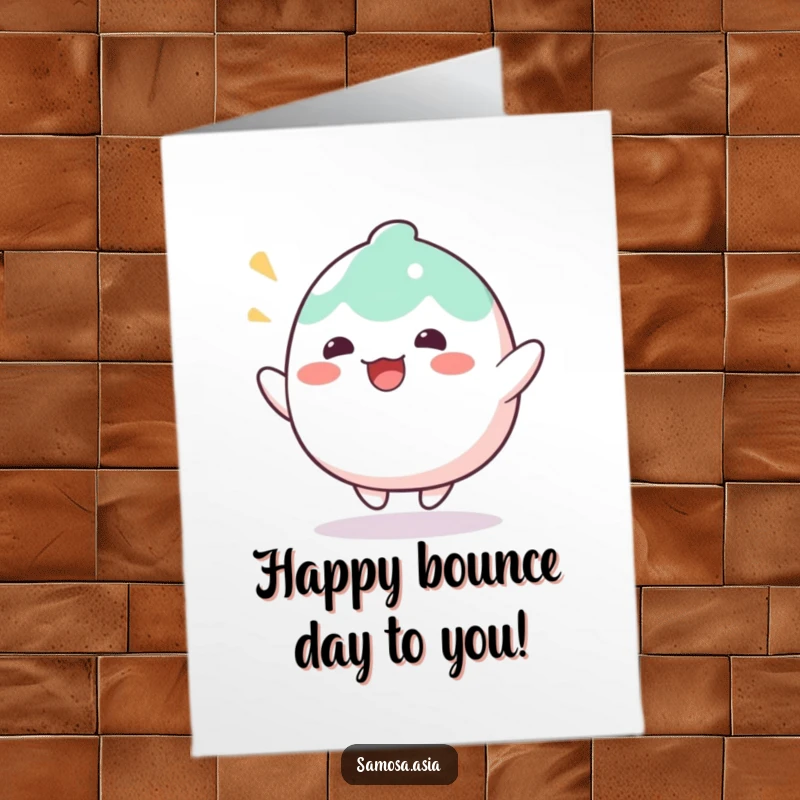 Hilarious Free Printable Birthday Card: A wobbly mochi character enthusiastically bouncing with pure delight.