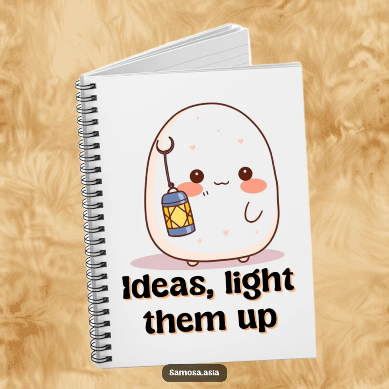 Funny notebook with a shy onigiri character blushing and holding a lantern, perfect for jotting down notes with a touch of gentle warmth.